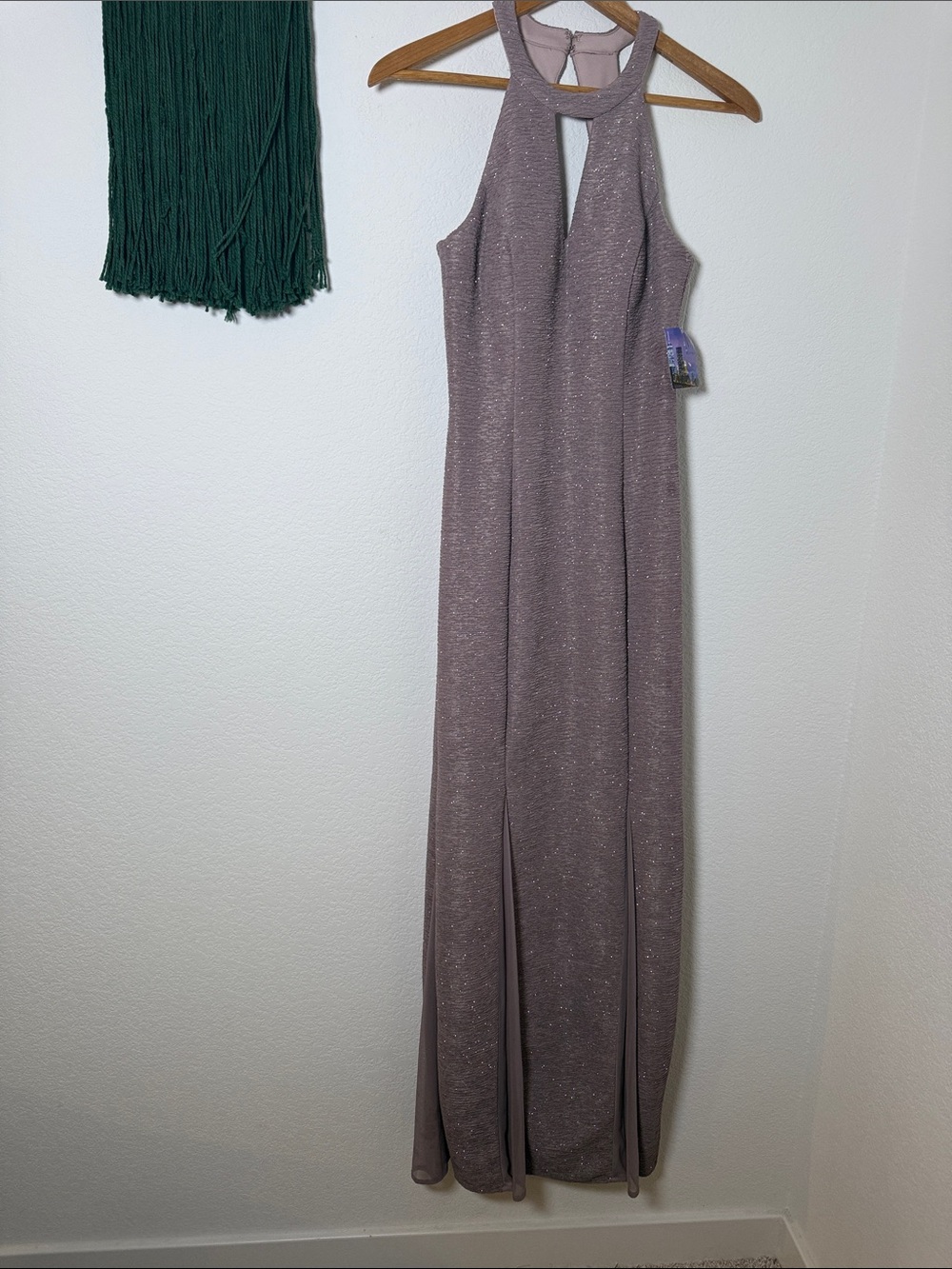 Night Way Collections Rose-Mauve Shimmer Halter Maxi Dress - Picture 6 of 14